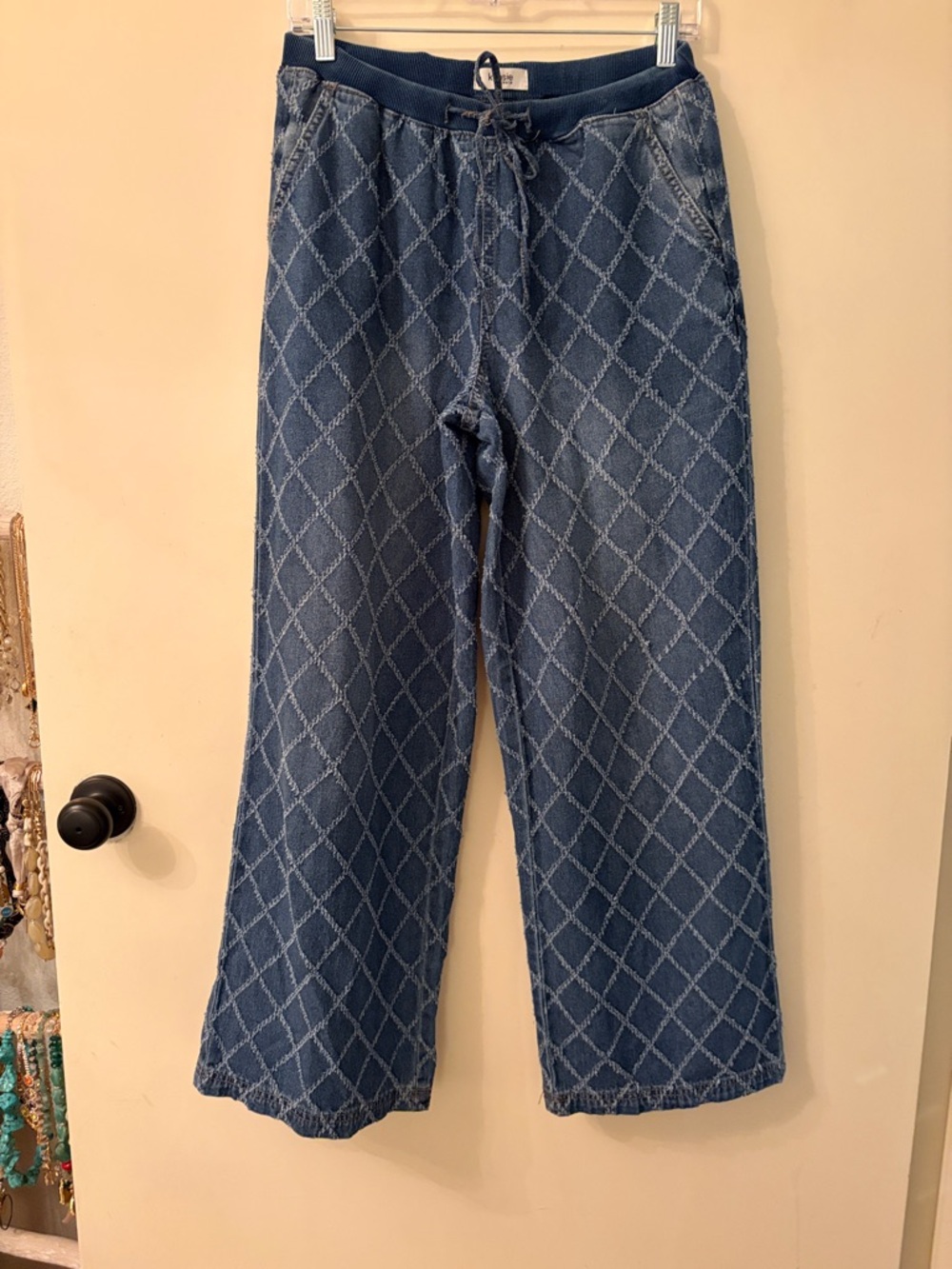Kensie denim Diamond-Quilted Wide Leg drawstring pants
